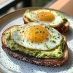 Avocado Toast with Sunny-Side Eggs & Iced Latte