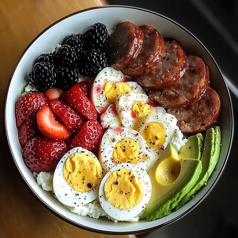 Colorful Cottage Cheese Breakfast Bowl with Soft-Boiled Eggs & Fruit