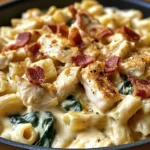 Creamy Chicken Pasta with Bacon, Spinach & Cheese