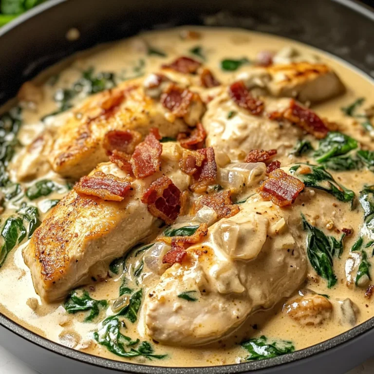 Creamy Chicken Stroganoff with Crispy Bacon and Wilted Spinach