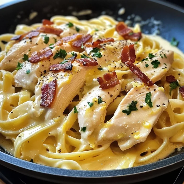 Creamy Lemon-Garlic Chicken Bacon Fettuccine