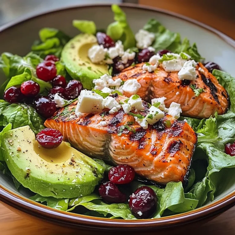 Grilled Salmon & Avocado Salad with Cranberries and Feta