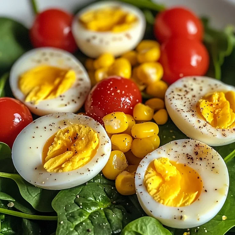 Spinach Salad with Soft-Boiled Eggs, Cherry Tomatoes, Corn & Creamy Dressing