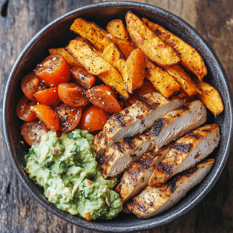 Grilled Chicken Power Bowl with Sweet Potato Fries & Fresh Guac