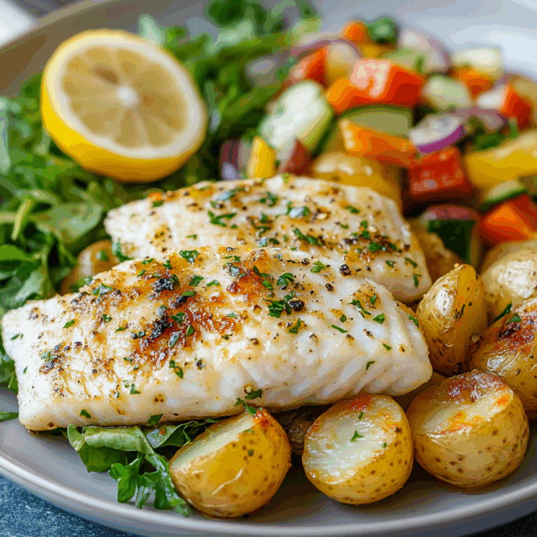 Pan-Seared White Fish with Herbed Baby Potatoes & Garden Salad