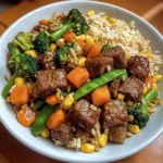 Beef Stir-Fry with Vegetables and Fried Rice