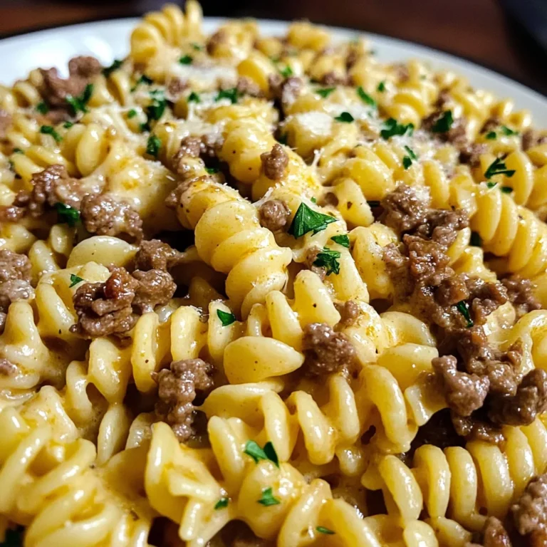 Cheesy Rotini with Garlic Butter Sauce and Ground Beef