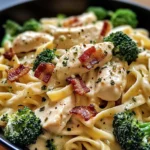 Chicken Bacon Alfredo Fettuccine with Broccoli