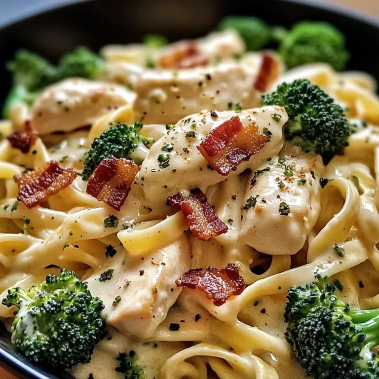 Chicken Bacon Alfredo Fettuccine with Broccoli