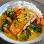 Coconut Veggie Salmon Curry with Rice