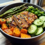 Grilled Chicken Bowl with Sweet Potato, Asparagus & Cucumber Medley