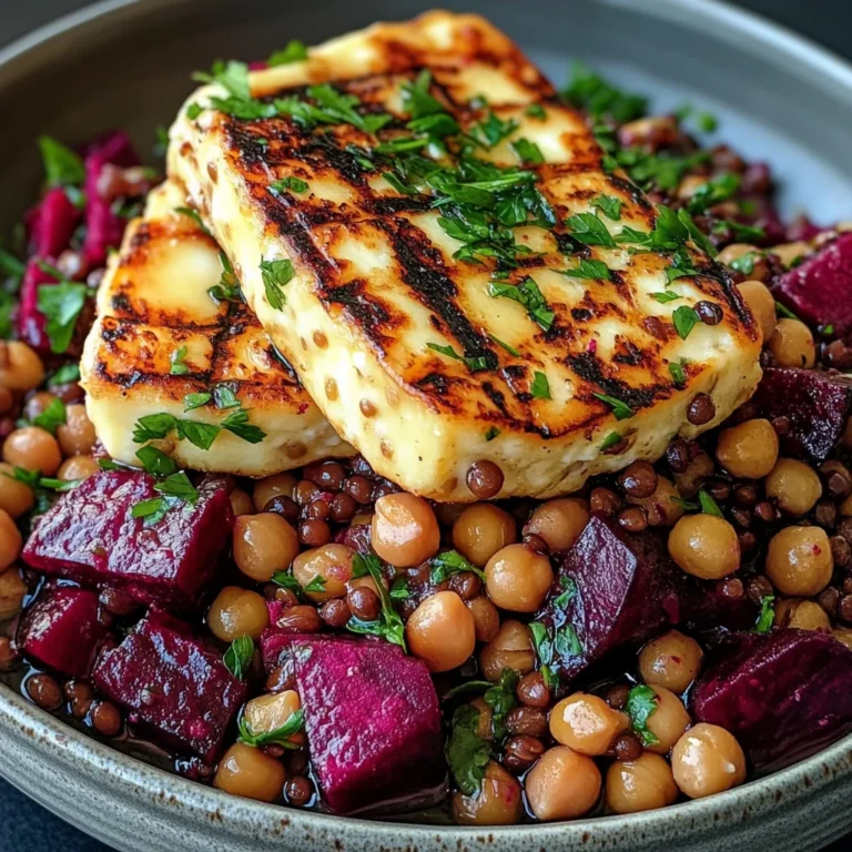 Halloumi with Lemony Lentils, Chickpeas and Beets