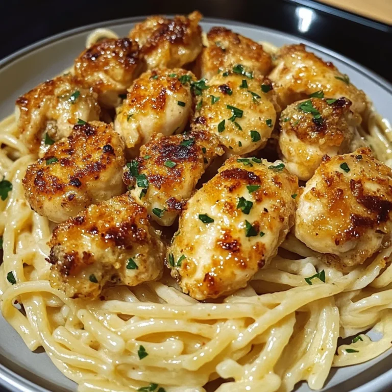 Lemon Garlic Butter Chicken Bites with Savory Parmesan Linguine