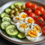 Mediterranean Egg Plate with Fresh Veggies & Cream Cheese