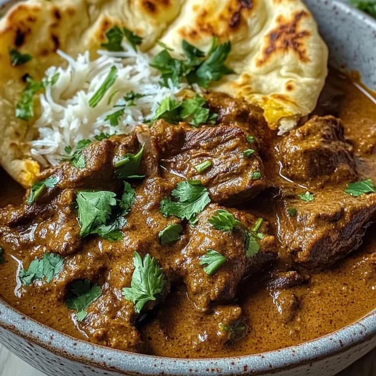 Slow-Cooked Beef and Coconut Curry with Garlic Naan