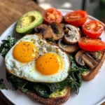 Sunny Eggs with Sauted Spinach, Mushrooms & Avocado Toast