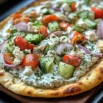 pizza topped with tzatziki sauce