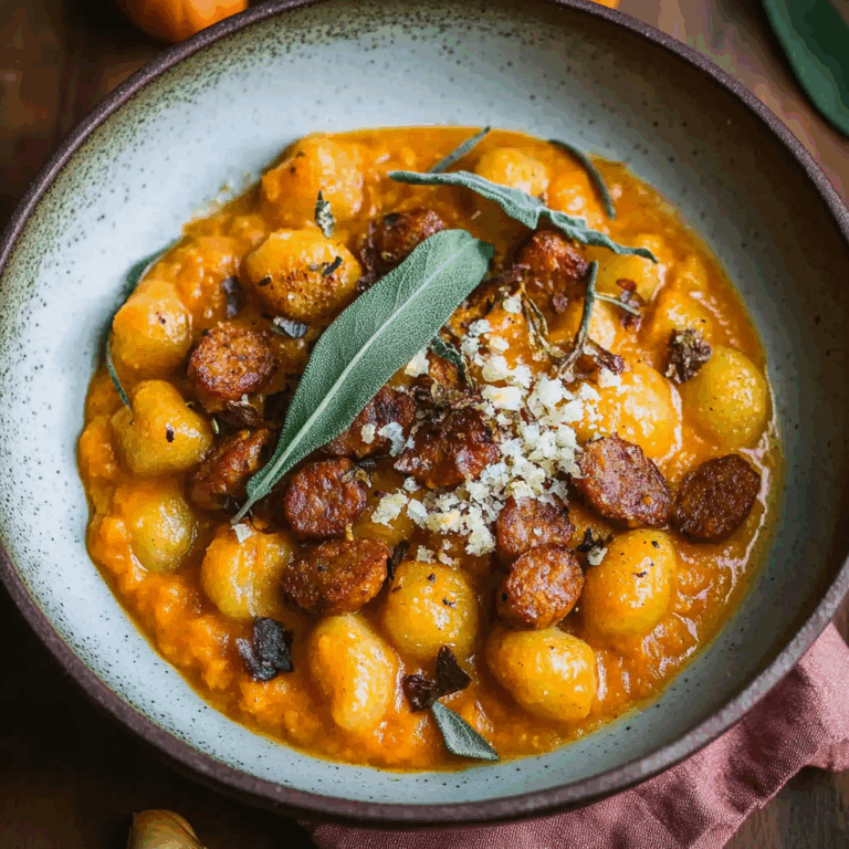 Crispy Gnocchi and Sausage with Creamy Pumpkin Sauce
