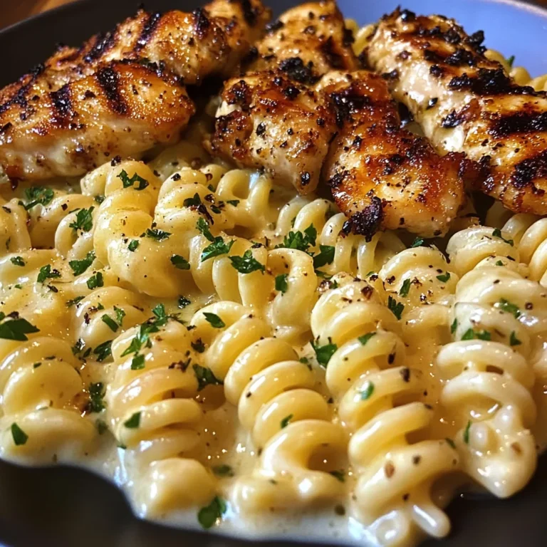 Cheesy Rotini Alfredo with Garlic Chicken Strips